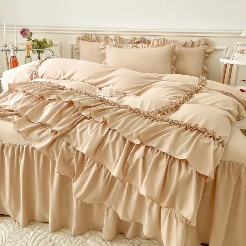 Ruffle Duvet Cover Queen Twin 100%Washed Microfiber 3pcs Bedding Duvet Cover Set, Shabby Chic Farmhouse Duvet Cover Pillow shams - Julia M LifeStyles