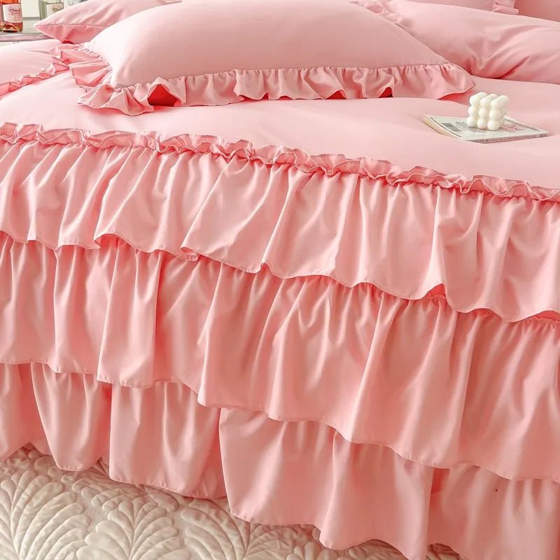 Ruffle Duvet Cover Queen Twin 100%Washed Microfiber 3pcs Bedding Duvet Cover Set, Shabby Chic Farmhouse Duvet Cover Pillow shams - Julia M LifeStyles