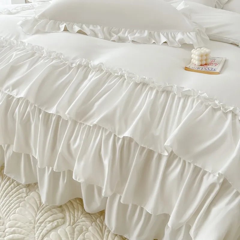 Ruffle Duvet Cover Queen Twin 100%Washed Microfiber 3pcs Bedding Duvet Cover Set, Shabby Chic Farmhouse Duvet Cover Pillow shams - Julia M LifeStyles