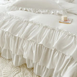 Ruffle Duvet Cover Queen Twin 100%Washed Microfiber 3pcs Bedding Duvet Cover Set, Shabby Chic Farmhouse Duvet Cover Pillow shams - Julia M LifeStyles