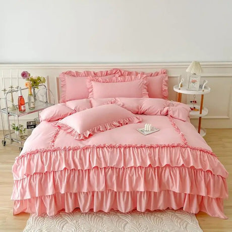 Ruffle Duvet Cover Queen Twin 100%Washed Microfiber 3pcs Bedding Duvet Cover Set, Shabby Chic Farmhouse Duvet Cover Pillow shams - Julia M LifeStyles