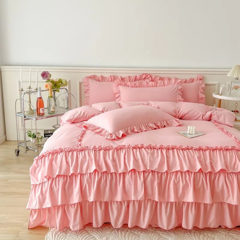 Ruffle Duvet Cover Queen Twin 100%Washed Microfiber 3pcs Bedding Duvet Cover Set, Shabby Chic Farmhouse Duvet Cover Pillow shams - Julia M LifeStyles