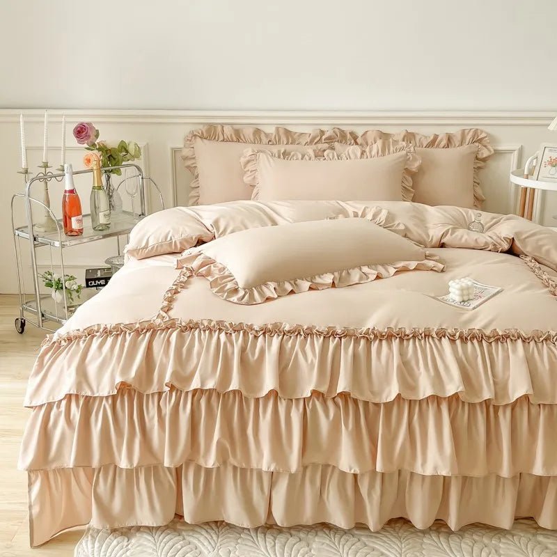 Ruffle Duvet Cover Queen Twin 100%Washed Microfiber 3pcs Bedding Duvet Cover Set, Shabby Chic Farmhouse Duvet Cover Pillow shams - Julia M LifeStyles