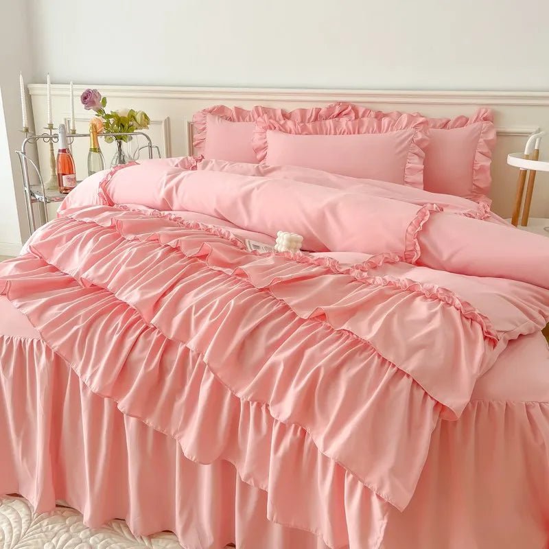 Ruffle Duvet Cover Queen Twin 100%Washed Microfiber 3pcs Bedding Duvet Cover Set, Shabby Chic Farmhouse Duvet Cover Pillow shams - Julia M LifeStyles