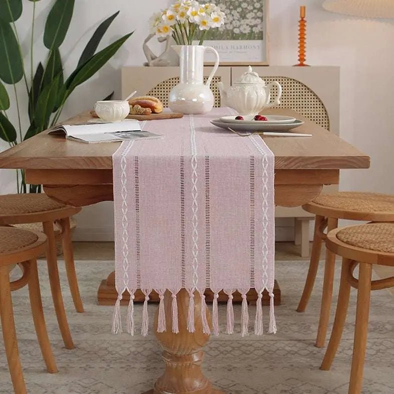 Rustic Table Runners with Handmade Tassel, Vintage Woven Cotton Linen - Julia M LifeStyles