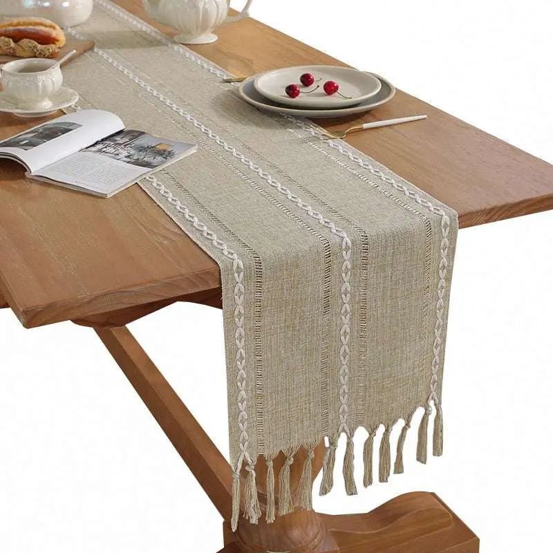 Rustic Table Runners with Handmade Tassel, Vintage Woven Cotton Linen - Julia M LifeStyles