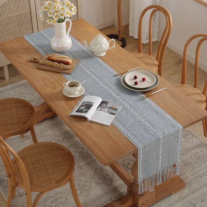 Rustic Table Runners with Handmade Tassel, Vintage Woven Cotton Linen - Julia M LifeStyles