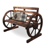 Rustic Wood Wagon Wheel Patio Bench - Charming Outdoor Farmhouse Seating - Julia M LifeStyles