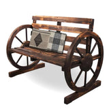 Rustic Wood Wagon Wheel Patio Bench - Charming Outdoor Farmhouse Seating - Julia M LifeStyles