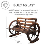 Rustic Wood Wagon Wheel Patio Bench - Charming Outdoor Farmhouse Seating - Julia M LifeStyles