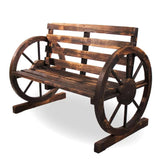 Rustic Wood Wagon Wheel Patio Bench - Charming Outdoor Farmhouse Seating rustic outdoor wagon wheel patio bench Julia M Home & Kitchen   