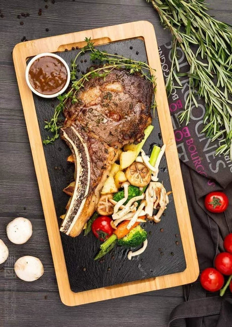 Scandinavian Creative Bamboo and Wood Slate Steak Plate Western Food Food Plate Solid Wood Black Slate Insulation Stone Tableware - Julia M LifeStyles