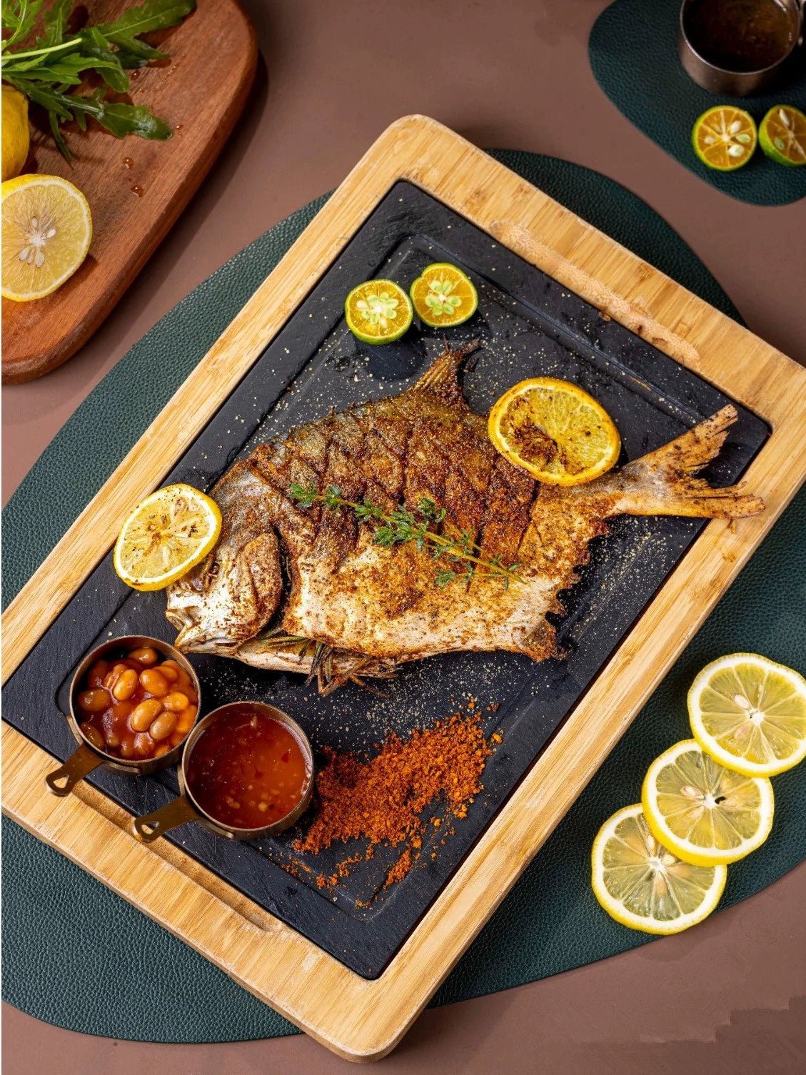 Scandinavian Creative Bamboo and Wood Slate Steak Plate Western Food Food Plate Solid Wood Black Slate Insulation Stone Tableware - Julia M LifeStyles