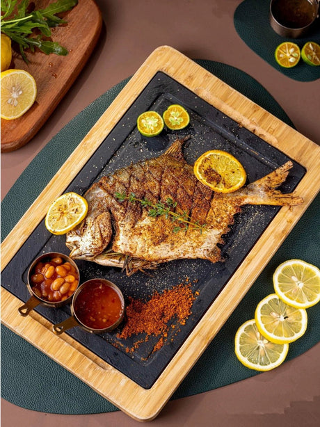 Scandinavian Creative Bamboo and Wood Slate Steak Plate Western Food Food Plate Solid Wood Black Slate Insulation Stone Tableware - Julia M LifeStyles