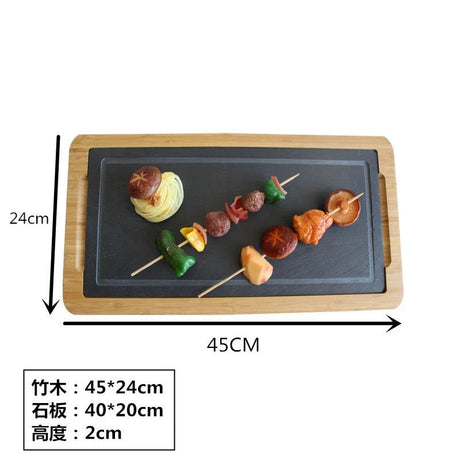 Scandinavian Creative Bamboo and Wood Slate Steak Plate Western Food Food Plate Solid Wood Black Slate Insulation Stone Tableware - Julia M LifeStyles