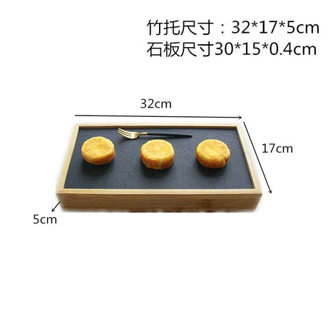 Scandinavian Creative Bamboo and Wood Slate Steak Plate Western Food Food Plate Solid Wood Black Slate Insulation Stone Tableware - Julia M LifeStyles