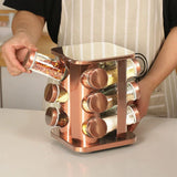 Seasoning Containers Rose Gold 430 Stainless Steel Rotate Seasoning Bottle Glass Kitchen Rotatable Multi - Layer Storage Tool - Julia M LifeStyles