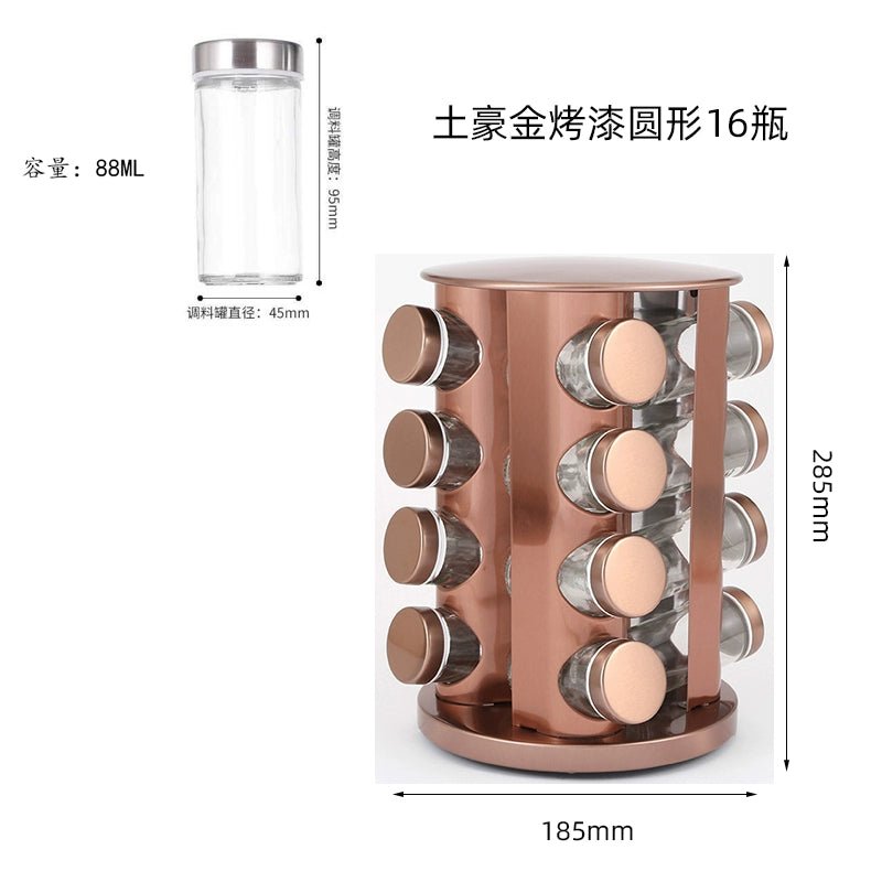 Seasoning Containers Rose Gold 430 Stainless Steel Rotate Seasoning Bottle Glass Kitchen Rotatable Multi - Layer Storage Tool - Julia M LifeStyles