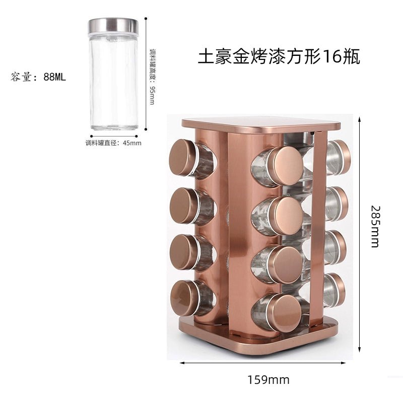 Seasoning Containers Rose Gold 430 Stainless Steel Rotate Seasoning Bottle Glass Kitchen Rotatable Multi - Layer Storage Tool - Julia M LifeStyles