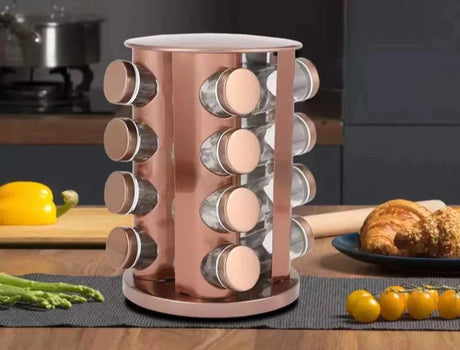 Seasoning Containers Rose Gold 430 Stainless Steel Rotate Seasoning Bottle Glass Kitchen Rotatable Multi - Layer Storage Tool - Julia M LifeStyles