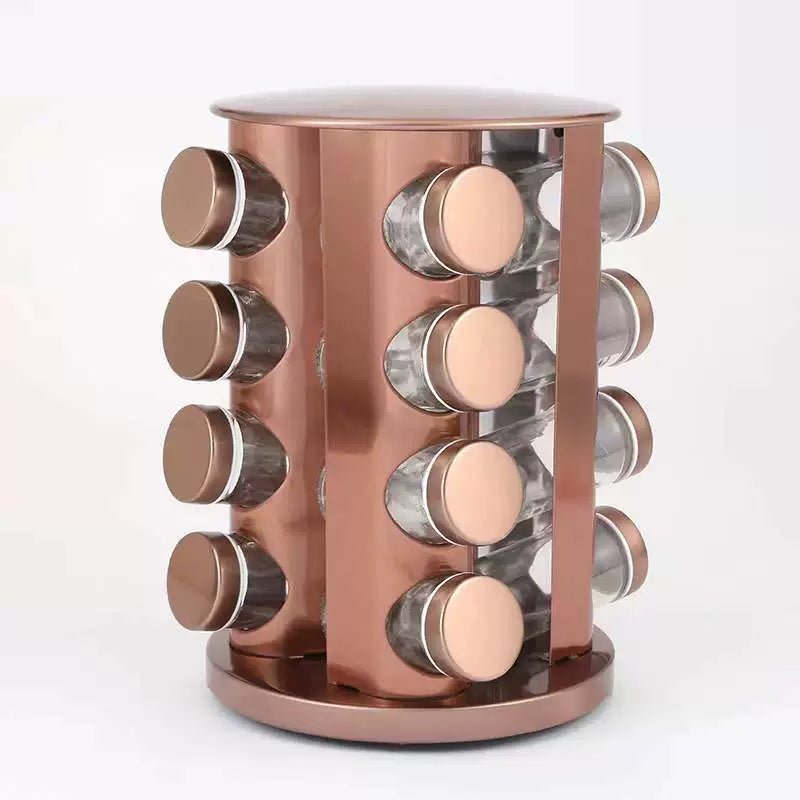 Seasoning Containers Rose Gold 430 Stainless Steel Rotate Seasoning Bottle Glass Kitchen Rotatable Multi - Layer Storage Tool - Julia M LifeStyles