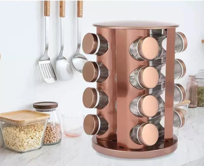 Seasoning Containers Rose Gold 430 Stainless Steel Rotate Seasoning Bottle Glass Kitchen Rotatable Multi - Layer Storage Tool - Julia M LifeStyles