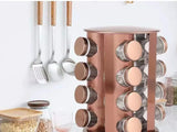 Seasoning Containers Rose Gold 430 Stainless Steel Rotate Seasoning Bottle Glass Kitchen Rotatable Multi - Layer Storage Tool - Julia M LifeStyles