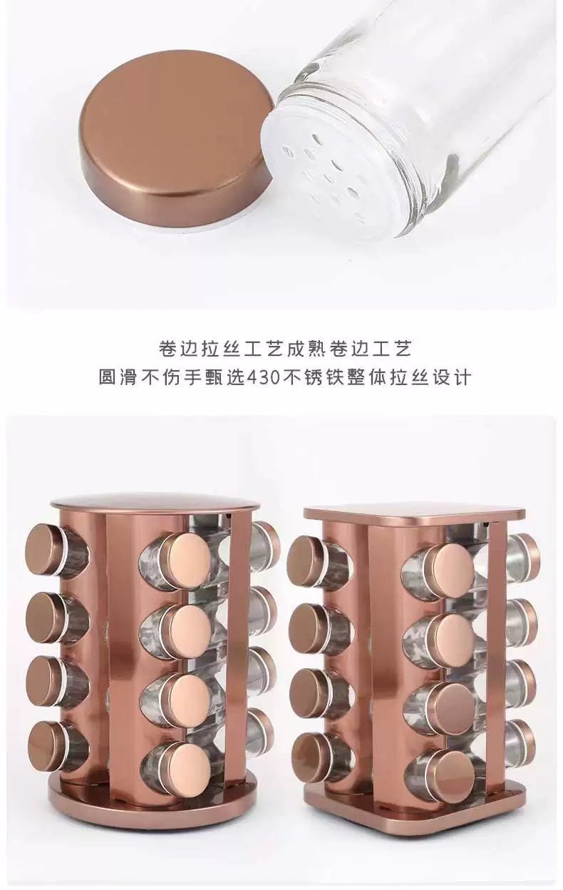 Seasoning Containers Rose Gold 430 Stainless Steel Rotate Seasoning Bottle Glass Kitchen Rotatable Multi - Layer Storage Tool - Julia M LifeStyles