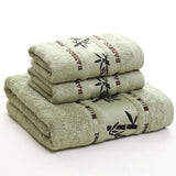 Set of 3 Thicker Bamboo Green Bath Beach Towel Set for Adults Face Hand Sport Towels Bathroom 35cmX75cm*2pcs And 70cmx140cm*1pcs - Julia M LifeStyles