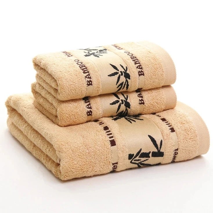 Set of 3 Thicker Bamboo Green Bath Beach Towel Set for Adults Face Hand Sport Towels Bathroom 35cmX75cm*2pcs And 70cmx140cm*1pcs - Julia M LifeStyles