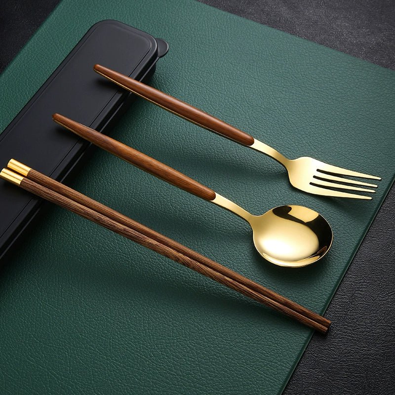 Several treasures Portable Wooden Three - Piece Tableware Kit 🥢🍴 - Julia M LifeStyles