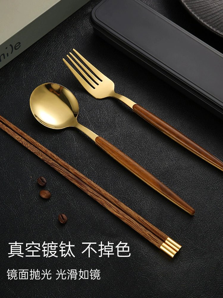 Several treasures Portable Wooden Three-Piece Tableware Kit 🥢🍴 - Julia M LifeStyles