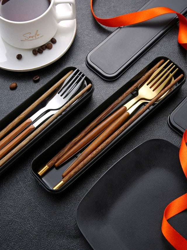 Several treasures Portable Wooden Three-Piece Tableware Kit 🥢🍴 - Julia M LifeStyles