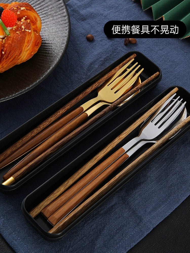 Several treasures Portable Wooden Three - Piece Tableware Kit 🥢🍴 - Julia M LifeStyles