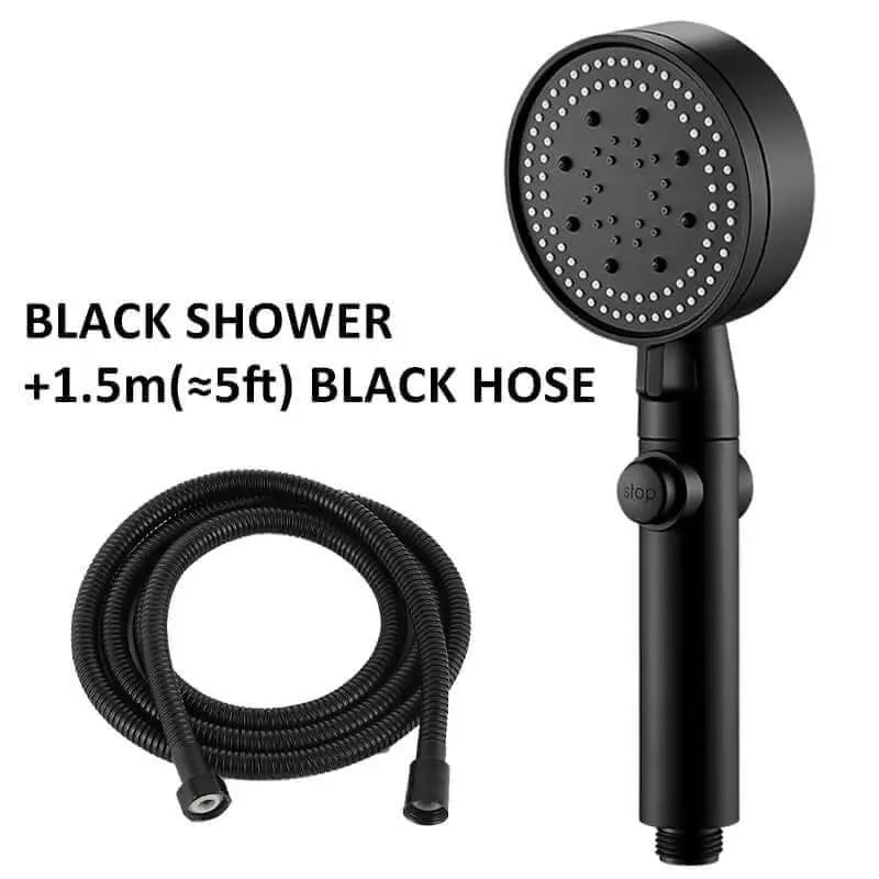 Shower Head Water Saving Black 5 Mode Adjustable High Pressure Shower - One - key Stop Water Massage - Julia M LifeStyles