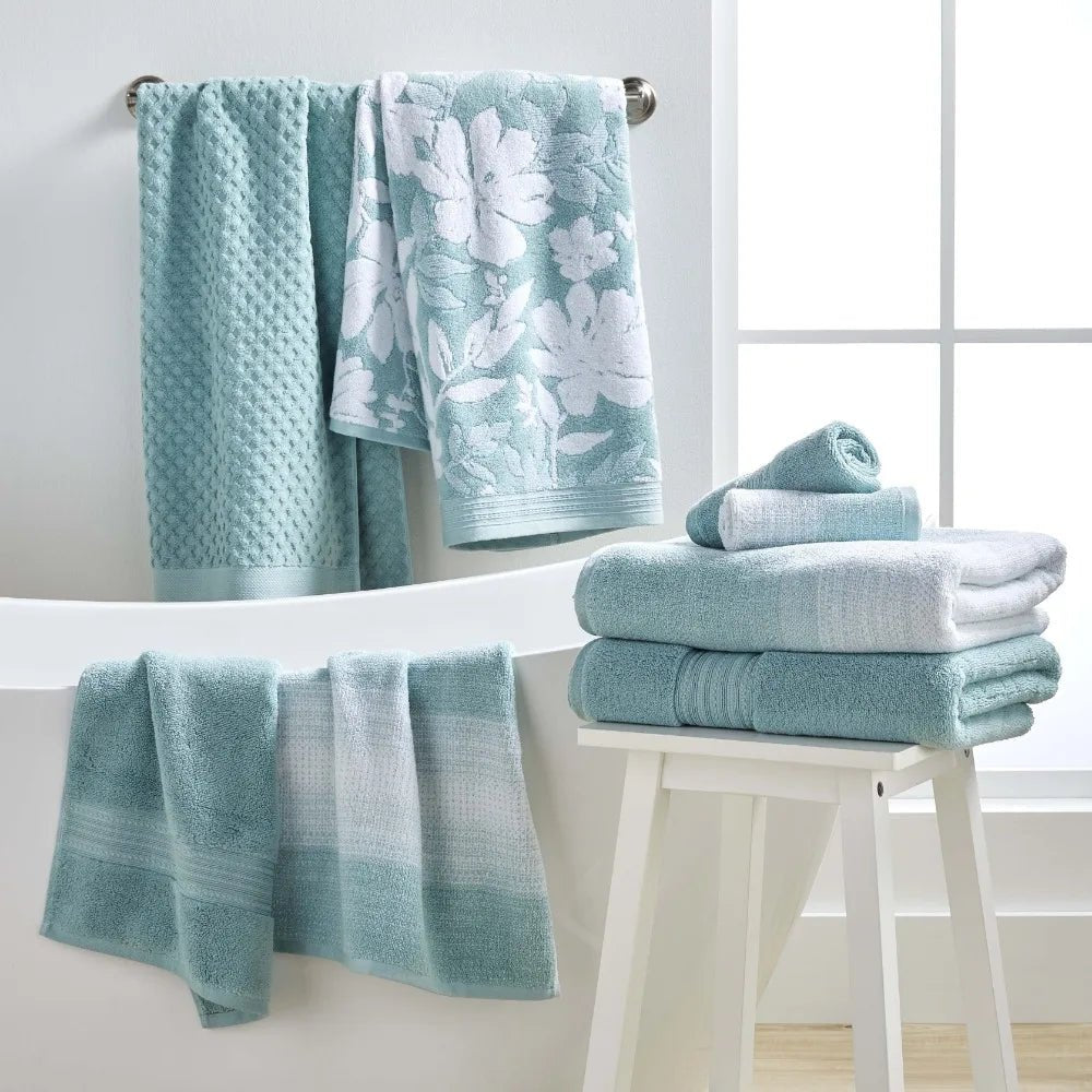 Signature Soft Textured 8 Piece Towel Set, Aquifer bathroom towels set - Julia M LifeStyles