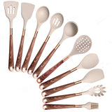 Silicone Kitchen Utensils Set - Heat Resistant, Non - stick, Rose Gold Plated Handles - Julia M LifeStyles