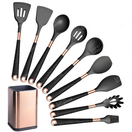 Silicone Kitchen Utensils Set - Heat Resistant, Non - stick, Rose Gold Plated Handles - Julia M LifeStyles