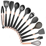 Silicone Kitchen Utensils Set - Heat Resistant, Non - stick, Rose Gold Plated Handles - Julia M LifeStyles