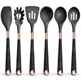 Silicone Kitchen Utensils Set - Heat Resistant, Non - stick, Rose Gold Plated Handles - Julia M LifeStyles