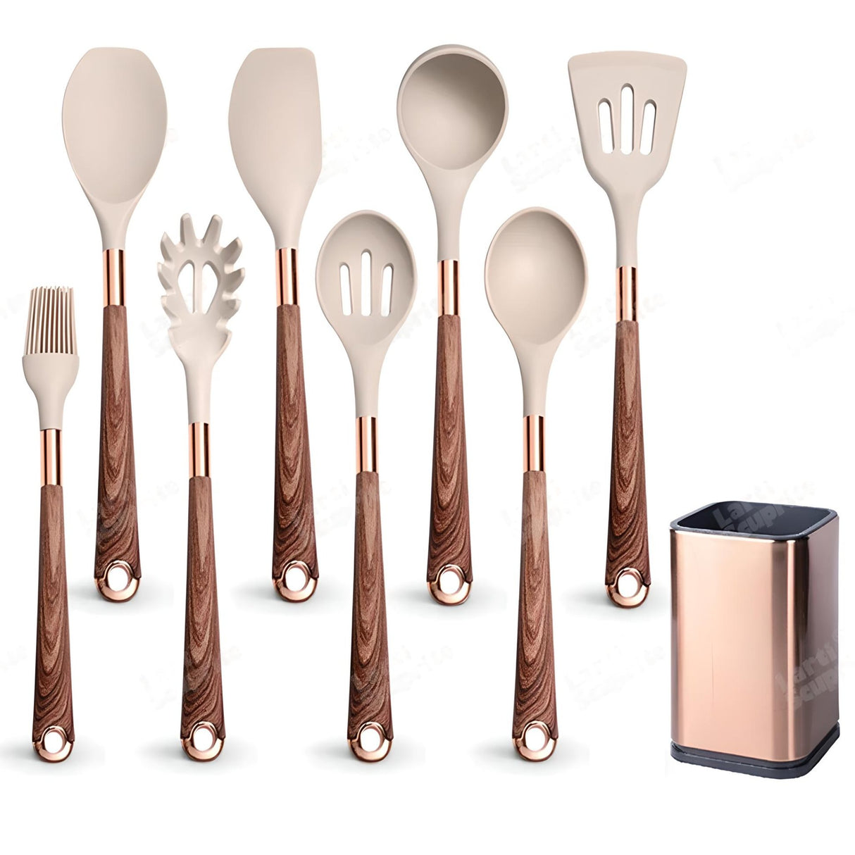 Silicone Kitchen Utensils Set - Heat Resistant, Non - stick, Rose Gold Plated Handles - Julia M LifeStyles