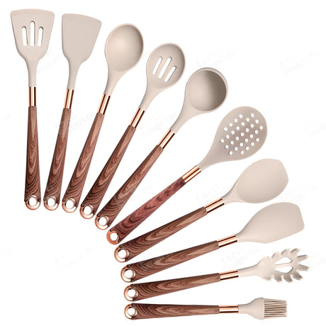 Silicone Kitchen Utensils Set - Heat Resistant, Non - stick, Rose Gold Plated Handles - Julia M LifeStyles