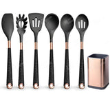 Silicone Kitchen Utensils Set - Heat Resistant, Non - stick, Rose Gold Plated Handles - Julia M LifeStyles