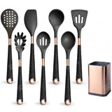 Silicone Kitchen Utensils Set - Heat Resistant, Non - stick, Rose Gold Plated Handles - Julia M LifeStyles