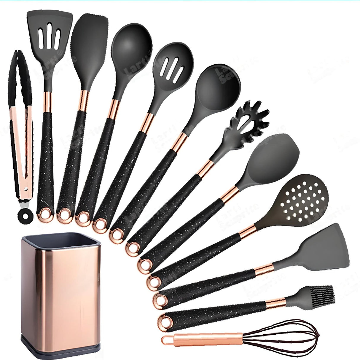 Silicone Kitchen Utensils Set - Heat Resistant, Non - stick, Rose Gold Plated Handles - Julia M LifeStyles