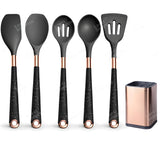 Silicone Kitchen Utensils Set - Heat Resistant, Non - stick, Rose Gold Plated Handles - Julia M LifeStyles