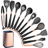 Silicone Kitchen Utensils Set - Heat Resistant, Non - stick, Rose Gold Plated Handles - Julia M LifeStyles