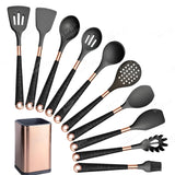 Silicone Kitchen Utensils Set - Heat Resistant, Non - stick, Rose Gold Plated Handles - Julia M LifeStyles