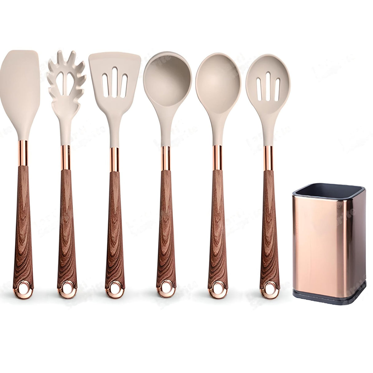 Silicone Kitchen Utensils Set - Heat Resistant, Non - stick, Rose Gold Plated Handles - Julia M LifeStyles