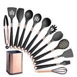 Silicone Kitchen Utensils Set - Heat Resistant, Non - stick, Rose Gold Plated Handles - Julia M LifeStyles